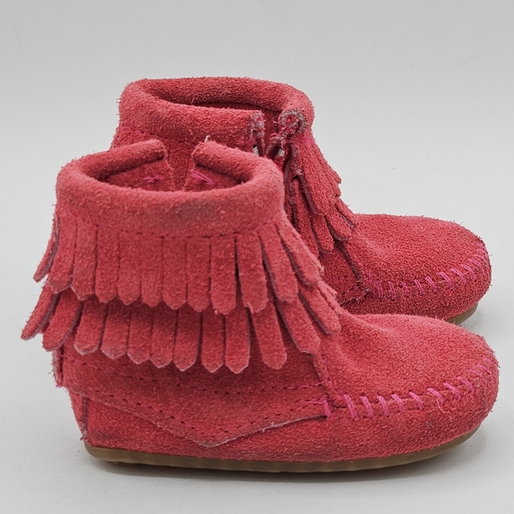 Minnetonka pink suede double Fringe baby booties size 2 - Picture 12 of 16